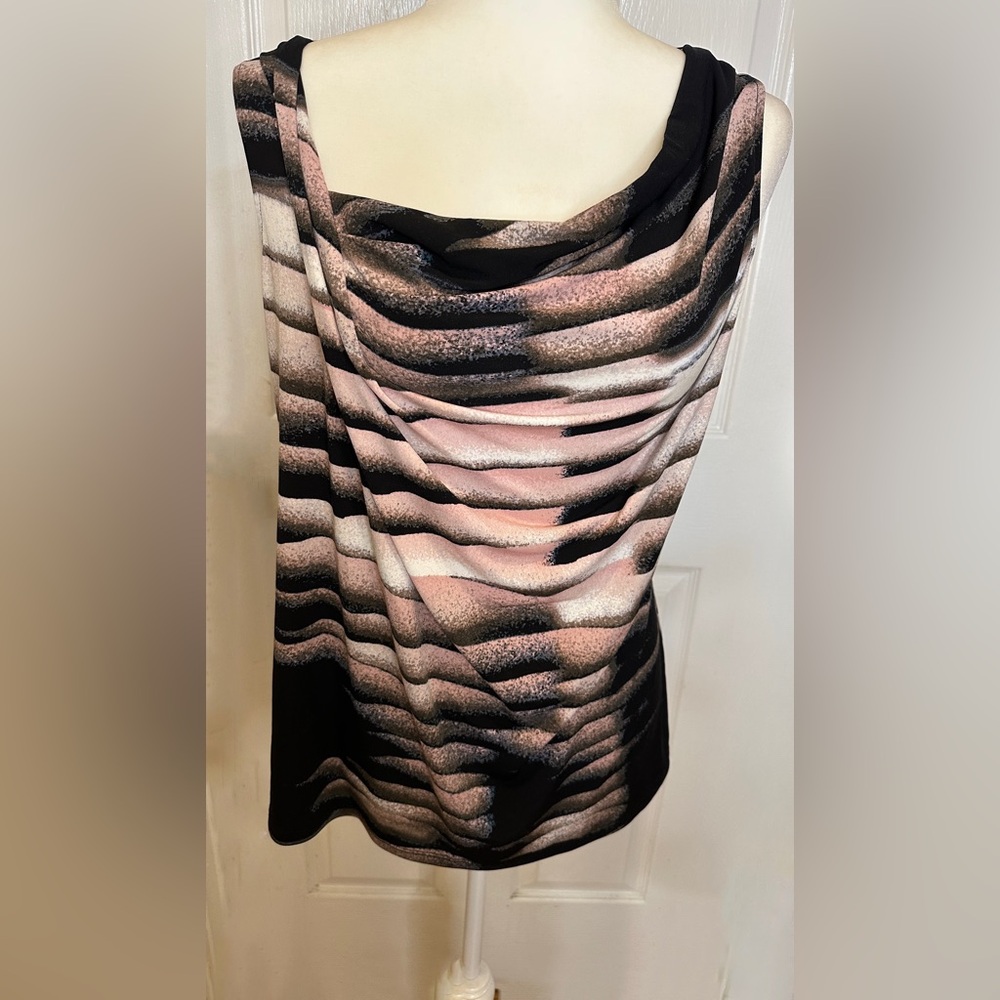 Ivanka Trump Top Ruched Neckline Sleeveless Pink and Black Tank Size Large